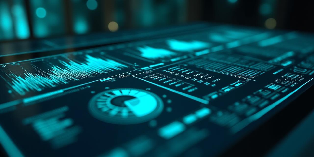 Futuristic digital dashboard with glowing AI data visualizations