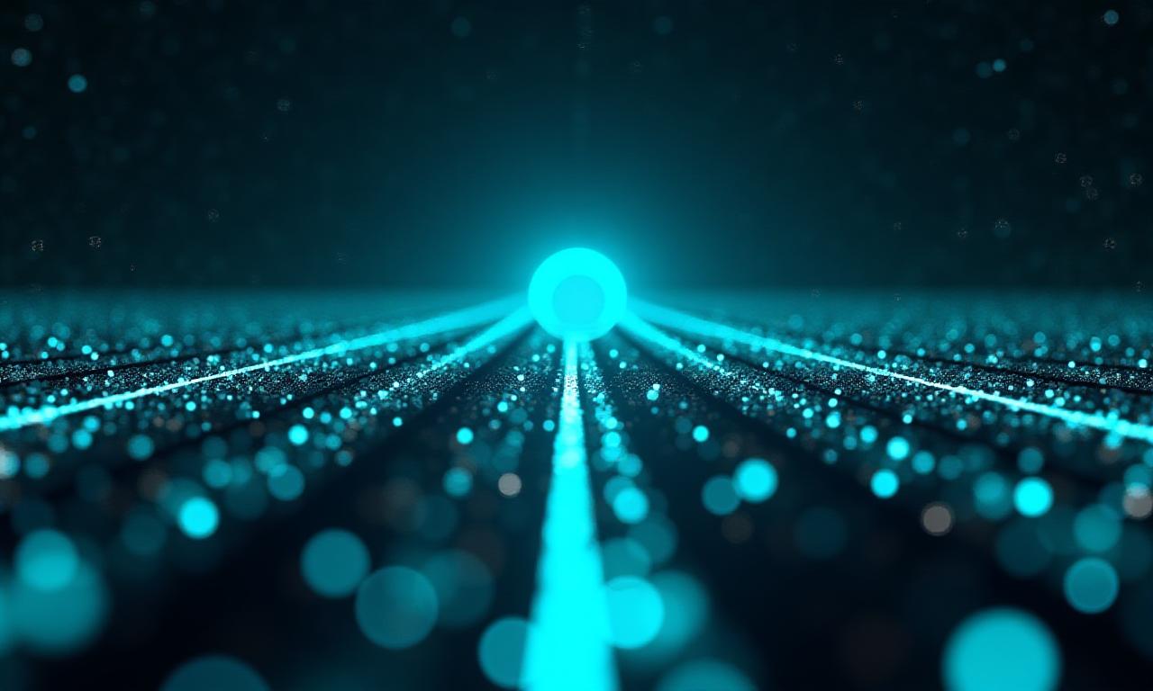 Complex digital nodes connected by beams of light representing data flow